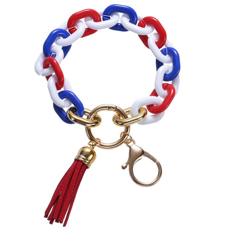 Wholesale Acrylic Chain PU Tassel Bracelet Keychain
